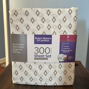 Better Homes & Gardens 300 Thread Count Beige Cotton Sateen Bed Sheet Set, Full
